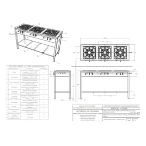ESTUFA LINEAL DE DE 3 PUESTOS - DOBLE QUEMADOR